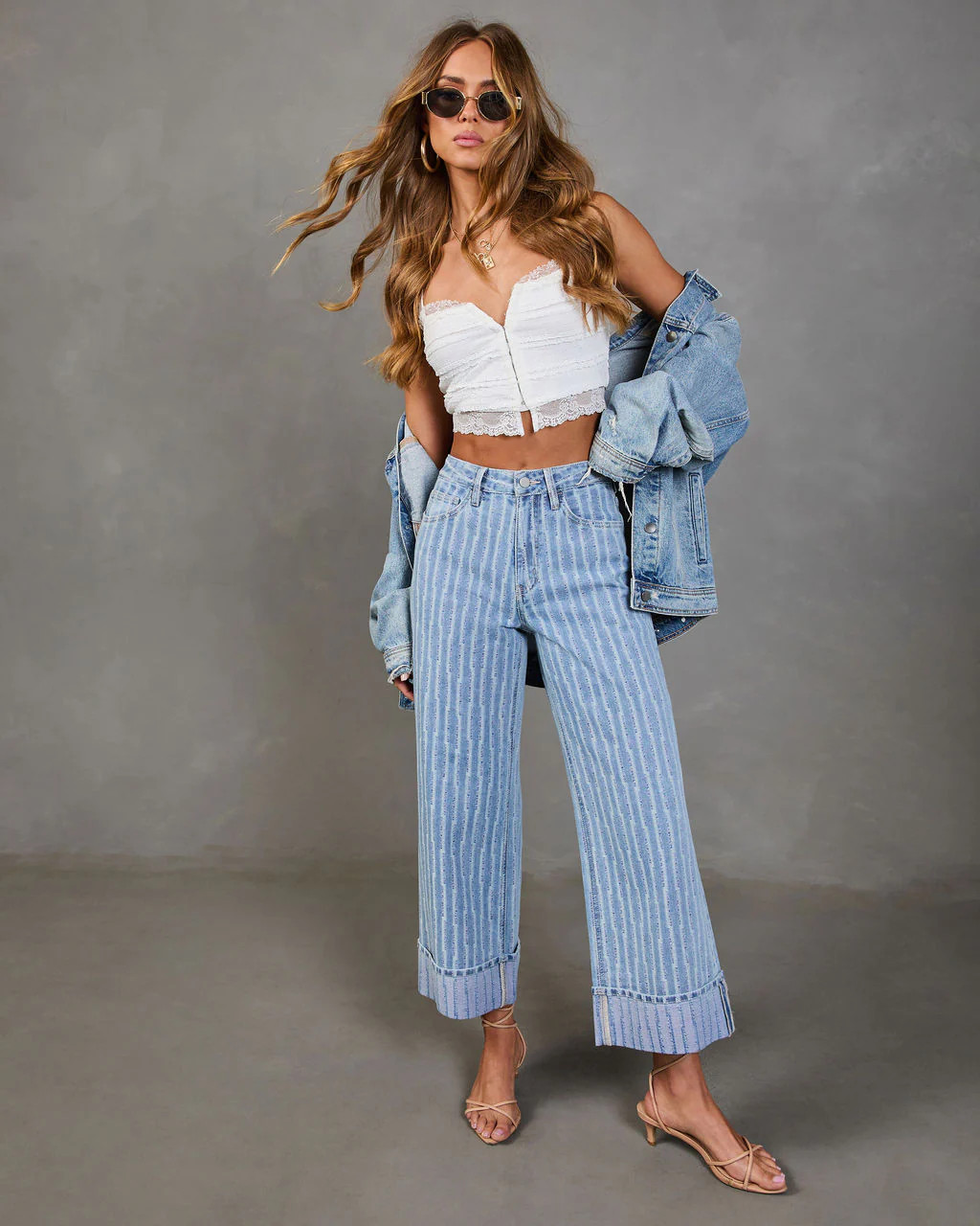 Calyra Stretch Cuffed Wide Leg High Rise Abstract Jeans | VICI