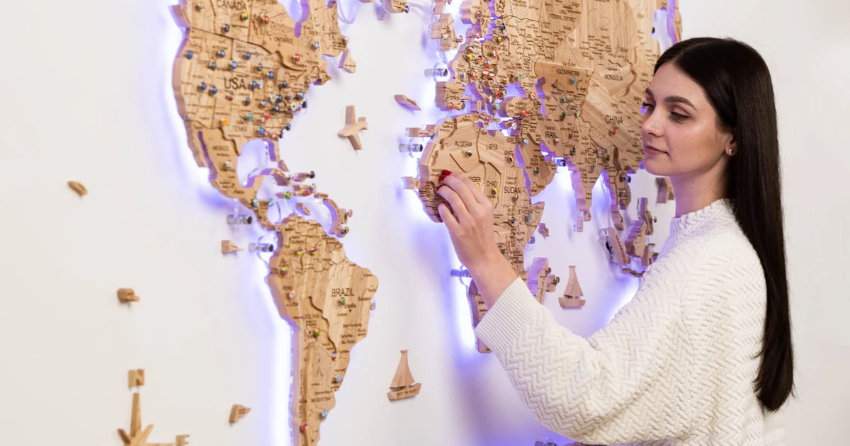 3D Solid Wooden World Map - Ash | Enjoy The Wood Inc.