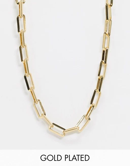 ASOS DESIGN 14k gold plated necklace in square link chain | ASOS (Global)