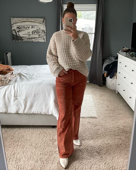 Wearing a size 8 on bottom (the pants have a little stretch so super comfy) and size medium top.

#falloutfits #fallstyle #fallfashion #sweater #courduroy #boots #booties #westernboots #jewelry #initialjewelry #amazon #target #oldnavy #hm #thanksgivingoutfit 

#LTKHoliday #LTKCyberweek #LTKunder50