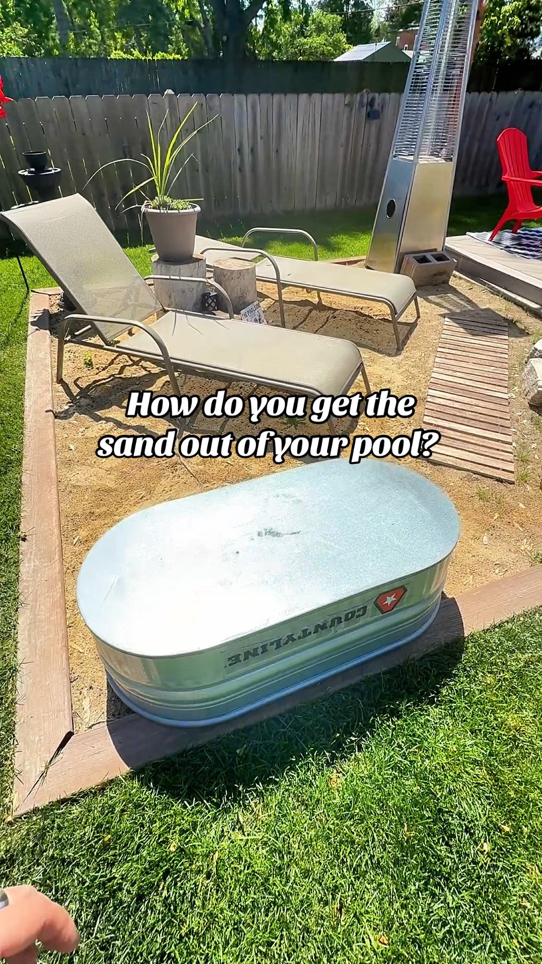 Sand happens. 🤷‍♀️ Here’s our tried-and-true routine for keeping our stock tank pool clean all summer long.