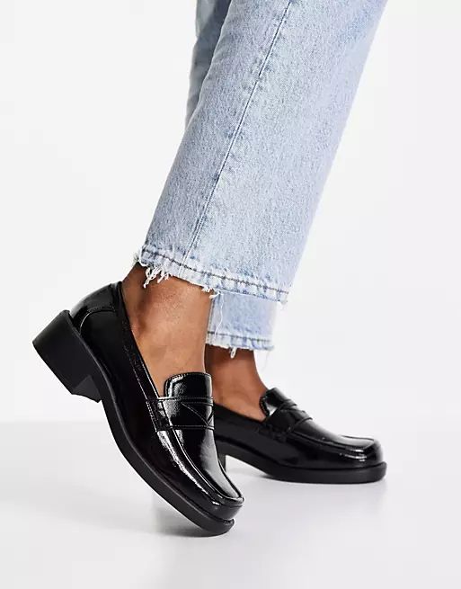 ASOS DESIGN Melbourne 90's chunky loafers in black patent | ASOS (Global)