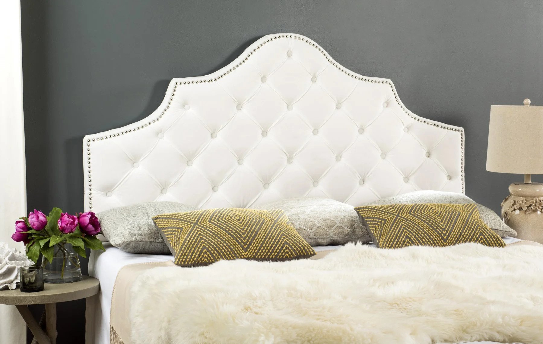 SAFAVIEH Arebelle Rustic Glam Tufted Headboard with Nail Heads, Full, White | Walmart (US)