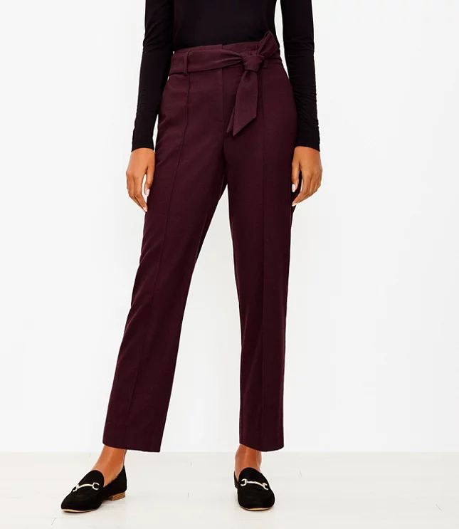 Petite Tie Waist Slim Pants in Brushed Flannel | LOFT