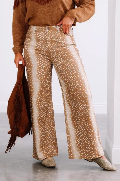 Bambi Print Stretch Wide Leg Denim Pant | The Willow Tree