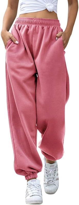 HeSaYep Women's High Waisted Sweatpants Workout Active Joggers Pants Baggy Lounge Bottoms | Amazon (US)