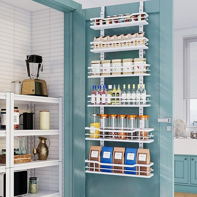 Over The Door Pantry Organizer，6-Tier Over The Door Organizer with Adjustable Basket，Metal Ha... | Amazon (US)