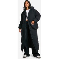 boohoo Women's Tall Longline Hooded Puffer Jacket With Matching Bag in Black | Size: 4 | Polyurethane | boohoo (US & Canada)