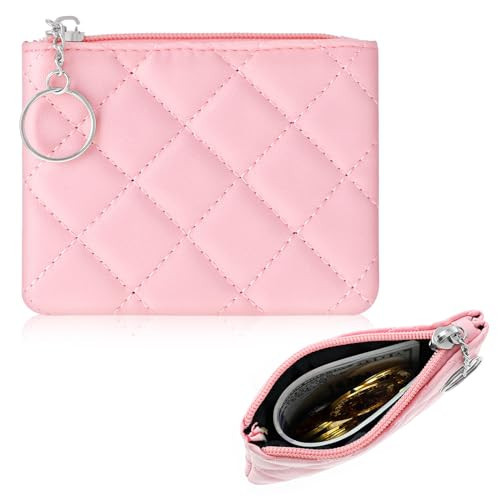 Ymapinc Small Coin Purse for Women Pink Zipper Coin Purse Rhombus PU Leather Coin Pouch Zippered Mini Coin Bag with Keyring for Women Girls Cute Change Purse | Amazon (US)