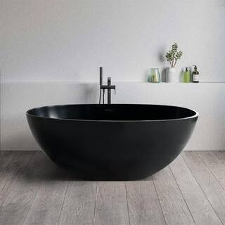 55 in. x 29.5 in. Stone Resin Solid Surface Freestanding Soaking Bathtub with Center Drain in Matte Black | The Home Depot