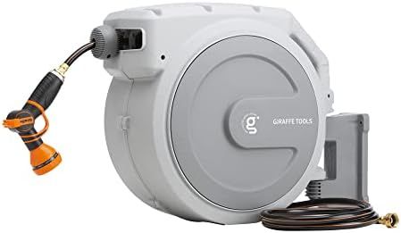 Giraffe Tools Retractable Hose Reel 5/8 inch x 90 ft Wall Mounted Garden Hose Reel Heavy Duty wit... | Amazon (US)