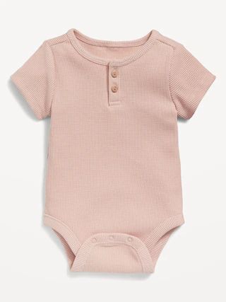 Unisex Short-Sleeve Thermal-Knit Henley Bodysuit for Baby | Old Navy (US)