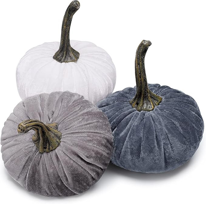 Jetec 3 Pieces Velvet Pumpkins Artificial Pumpkins with Stems Fall Harvest Pumpkin Decor Rustic F... | Amazon (US)