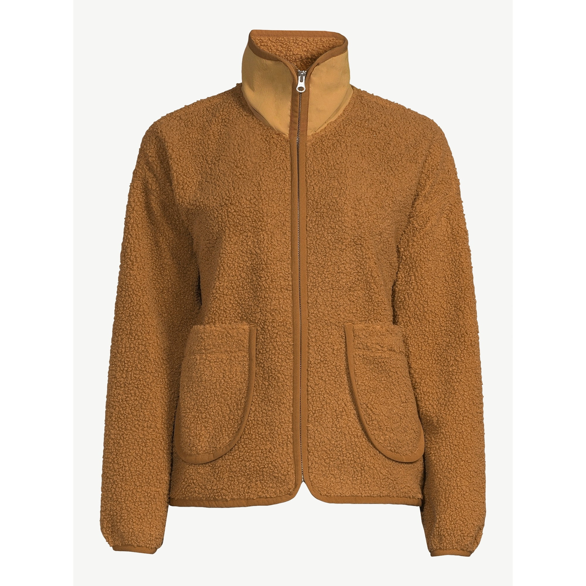 Free Assembly Women's Patch Pocket Mixy Teddy Fleece Jacket, Sizes XS-XXL | Walmart (US)