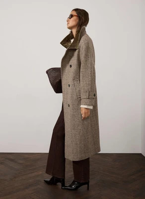 Neutral Wool Blend Heritage Check Coat | Mint Velvet