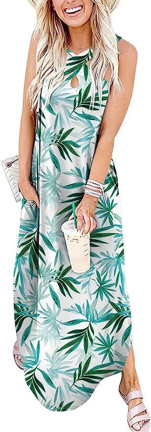 Prinbara Women's Casual Loose Sundress Long Dress Crisscross Sleeveless Split Maxi Dresses Summer... | Amazon (US)
