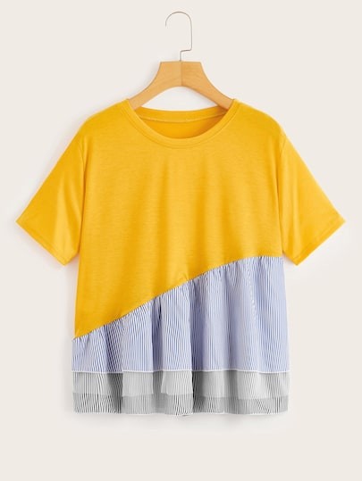 Layer Stripe Ruffle Hem Tee | SHEIN