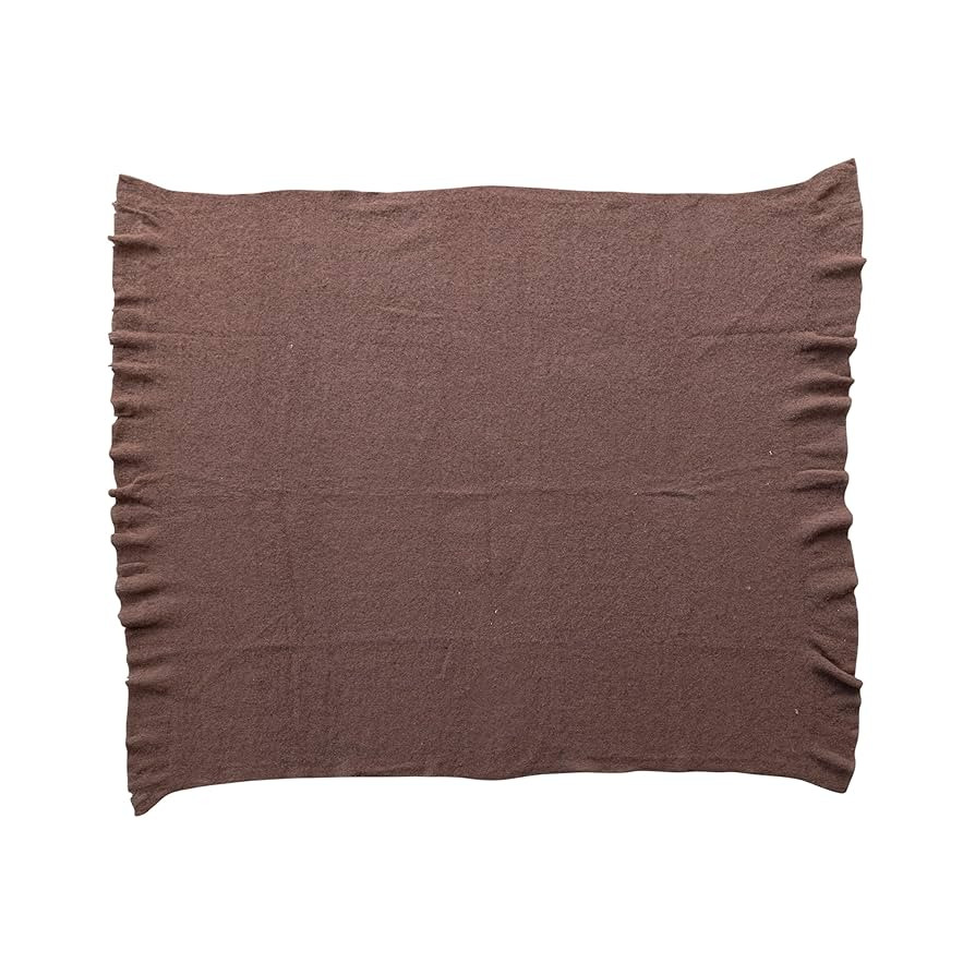 Creative Co-Op Brushed New Zealand Wool Striped Throw with Ruffled Edge, Brown | Amazon (US)