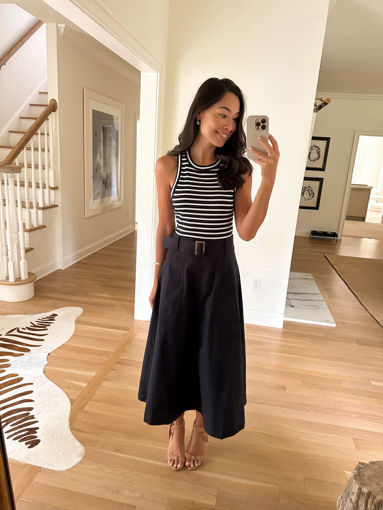 Love this classic stripe navy blue dress from @saks as we transition to fall. It’s the perfect day to night, desk to drinks dress! Workwear, office, classic outfit, summer fashion, fall fashion. Kat Jamieson style. Runs true to size (I’m wearing my normal size) but if you’re in between sizes, you could size down. #saks #sakspartner

#LTKSeasonal #LTKShoeCrush #LTKWorkwear