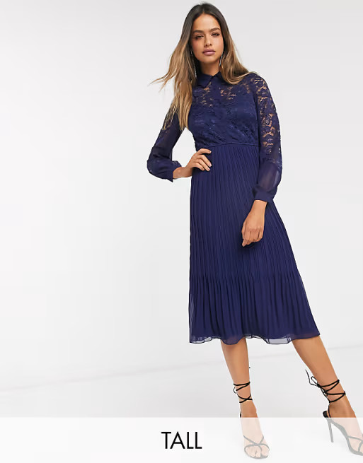 Little Mistress Tall lace shirt skater dress in navy | ASOS (Global)