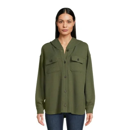 Time and Tru Women s Ribbed Hooded Shacket Sizes XS-XXXL | Walmart (US)