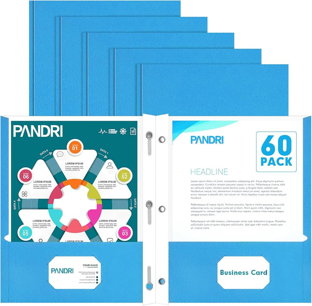 Two Pocket Folders, PANDRI 60 Pack Two Pocket Folders with Prongs, 3 Prong Folders Designed for O... | Amazon (US)