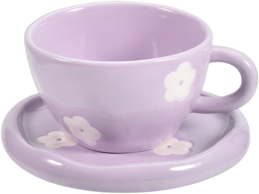 Koythin Ceramic Coffee Mug with Saucer Set, Cute Creative Cup Unique Irregular Design for Office ... | Amazon (US)