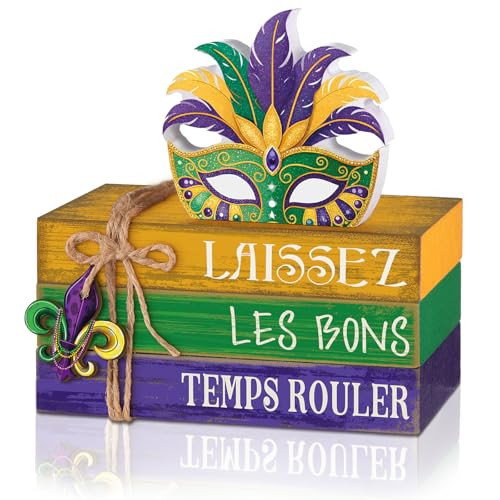 Anglechic 4 Pcs Mardi Gras Decorations for Home Mardi Gras Centerpieces Masquerade Masks Table Decorations Farmhouse Wooden Tabletop Blocks Sign for Rustic Tiered Tray Shelf Office Carnival | Amazon (US)