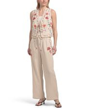 Linen Blend Embroidered Vest Top And Straight Leg Pants Collection | TJ Maxx