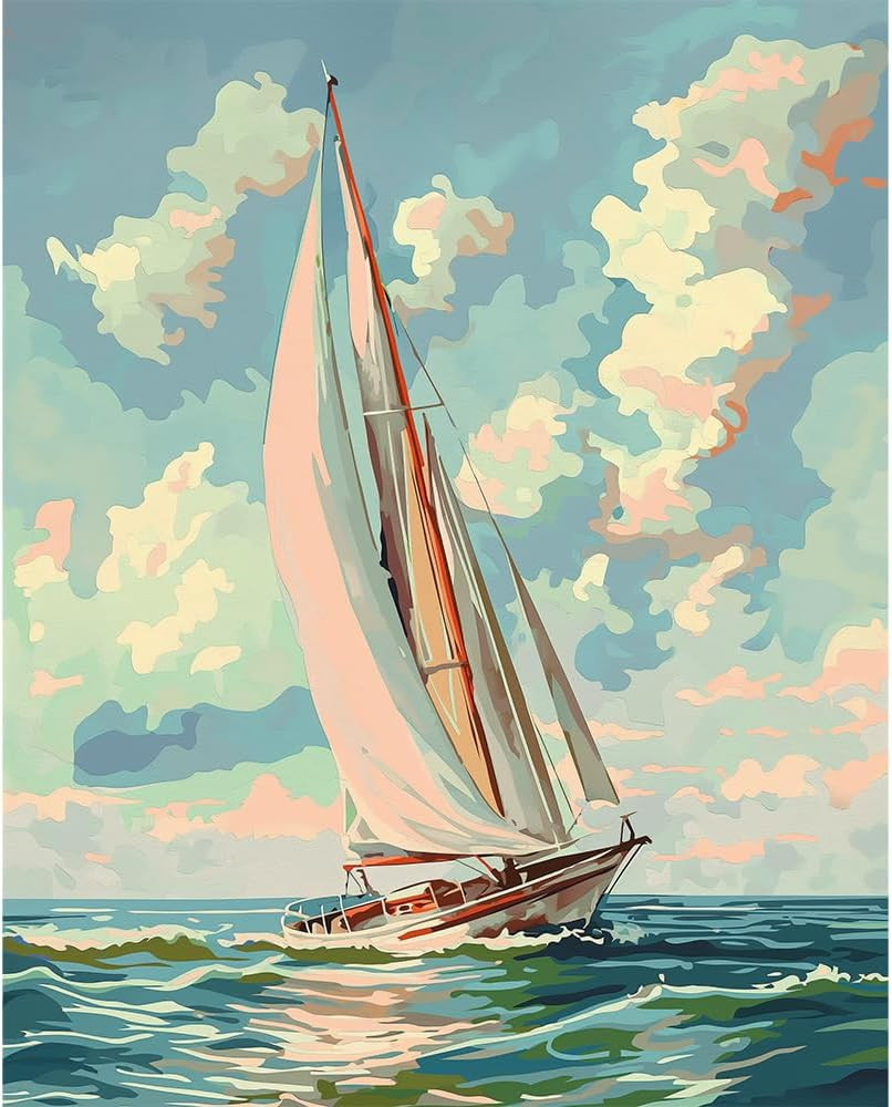 Natuyalo Paint by Numbers Kit for Adults Beginners, 16" Wx20 L Canvas Pictures Drawing Acrylic Paintwork with 3 Pcs Paintbrushes, Sailboat in Waves | Amazon (US)