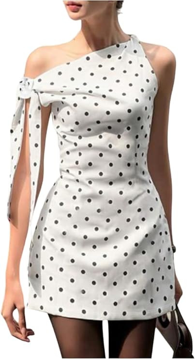 Floerns Women's Polka Dots Off The Shoulder Mini Dress Knot Side Retro Bodycon Dresses | Amazon (US)