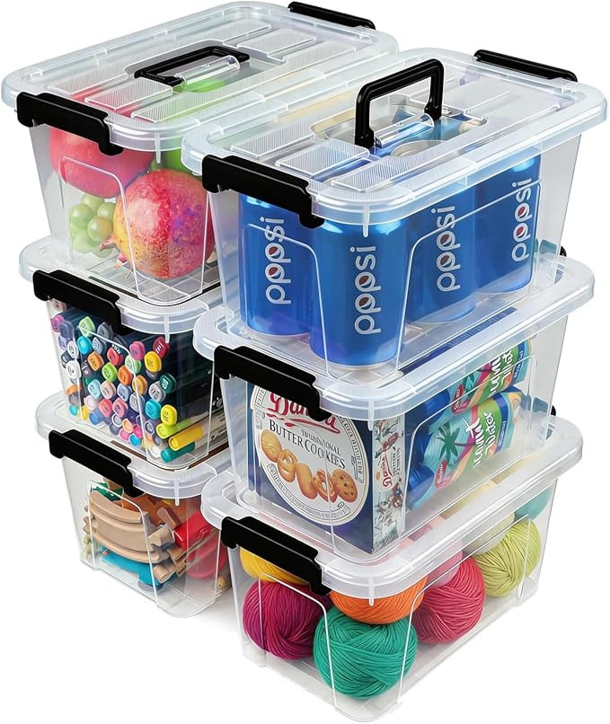 Plastic Storage Bins with Lids 6 Pack Storage Organizer, 7 Quart Stackable Storage Boxes with Buc... | Amazon (US)