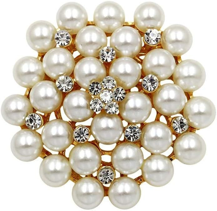 Amazon.com: COLORFUL BLING Elegant Imitation Pearl Floral Crystal Brooch Pin for Wedding Bridal F... | Amazon (US)