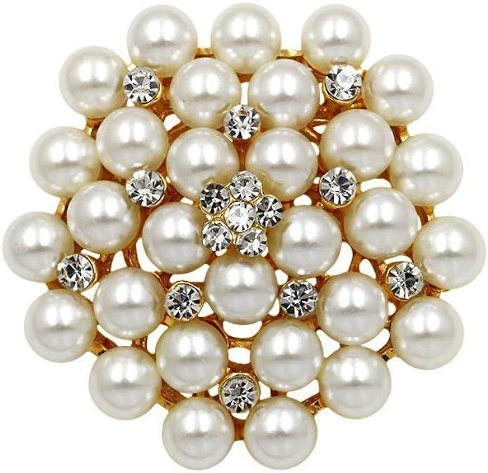 Amazon.com: COLORFUL BLING Elegant Imitation Pearl Floral Crystal Brooch Pin for Wedding Bridal F... | Amazon (US)