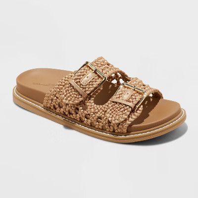 Women's Kylie Woven Two Band Footbed Sandals - Universal Thread™ Tan 12 | Target