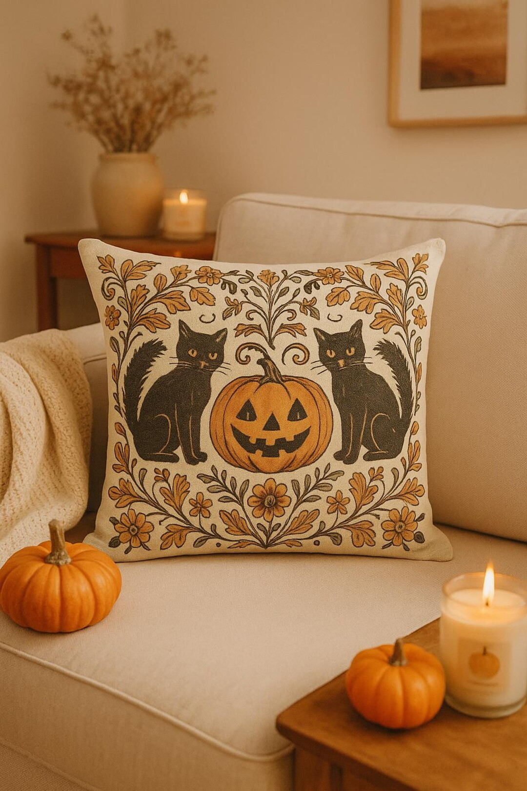 Halloween Pillow Cover Home Decor Black Cat Halloween Cushion Decoration Autumn Style Aesthetic D... | Etsy (US)