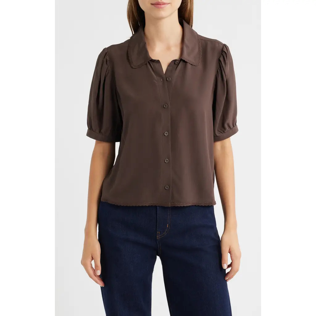 FRAME The Prim Silk Shirt in Coffee at Nordstrom, Size X-Large | Nordstrom