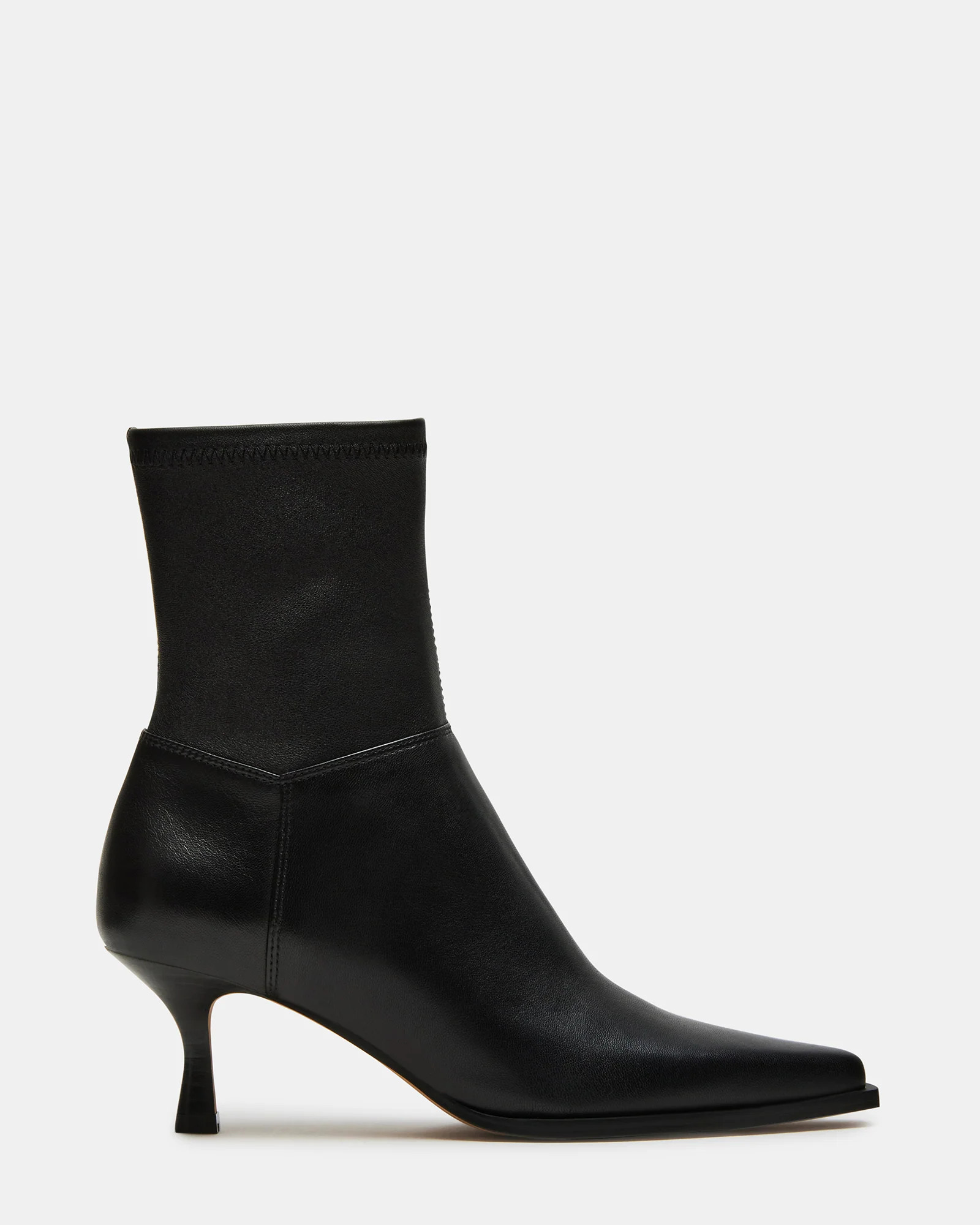 STASIA Black Leather Pointed Toe Ankle Booties | Women's Designer Boots | Steve Madden (Canada)