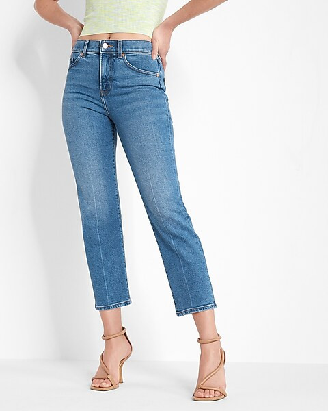 High Waisted Medium Wash Straight Ankle Jeans | Express