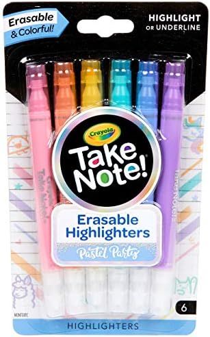 Crayola Take Note Erasable Highlighters Pastel Party, Assorted Colors, 6 Count | Amazon (US)