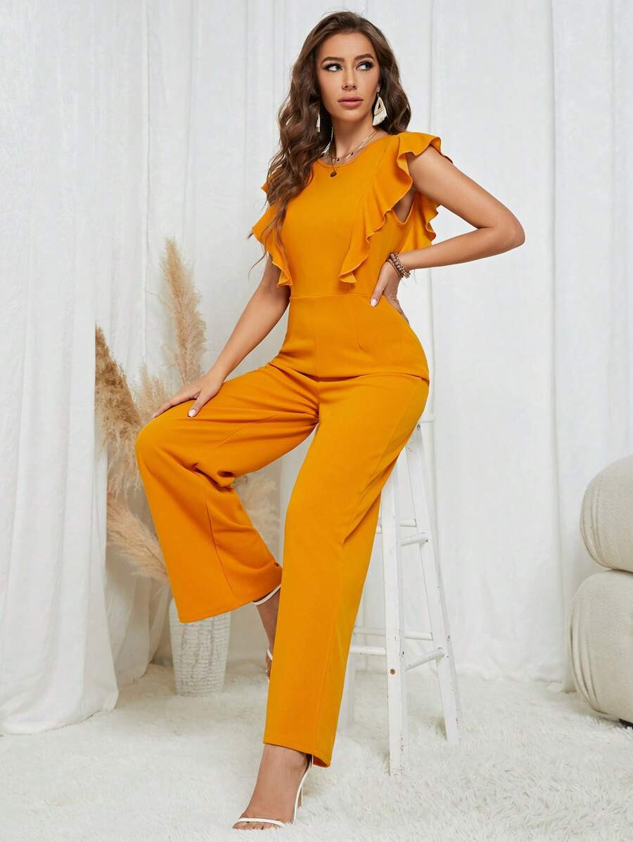SHEIN Tall Ruffle Trim Wide Leg Jumpsuit | SHEIN