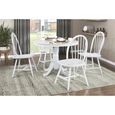 White Finish 5Pc Round Dining Table Set With 4 Windsor Chairs Farmhouse Style Wooden Furniture Casual Dining Kitchen Breakfast Nook | Wayfair North America