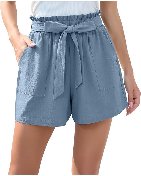 HIYIYEZI Women Casual Shorts Bowknot Tie Waist Summer Shorts with Pockets | Amazon (US)