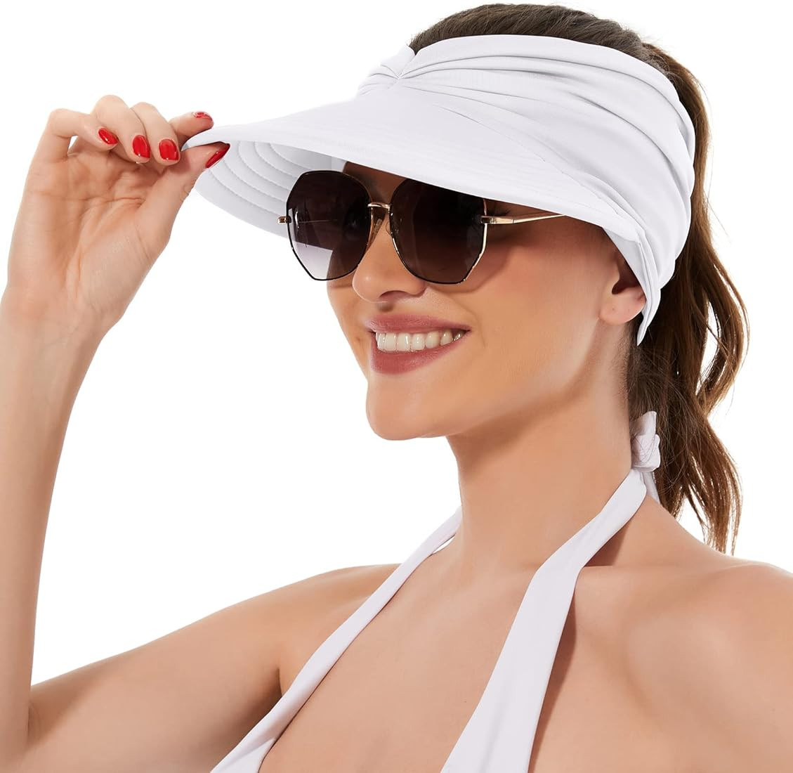 Komorebi Womens Sun Visor Hat Wide Brim Sun Visor Ponytail Hat UPF 50+ Summer Protection Hat Pack... | Amazon (US)