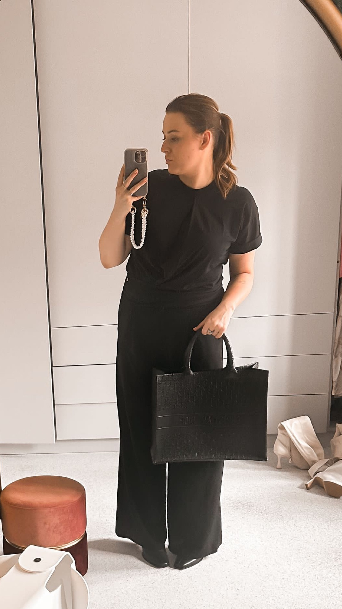 Workwear look 

outfit inspiration, autumn style, work outfit, Book tote leather tote Dior, Vestiaire Collective, JV LORNA Boots - black, SELENA fitted T-shirt - black, telephone cord, Josh V, dressed pants, Netherlands. 

#LTKeurope #LTKstyletip #LTKSeasonal