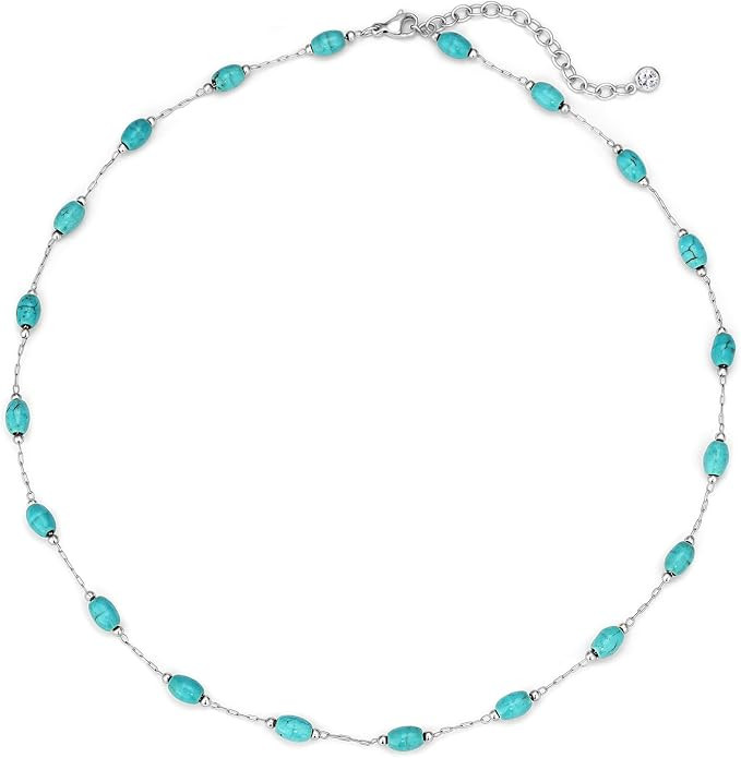 Created Turquoise Necklace for Women 14K Gold Plated Beaded Heart Choker Boho Necklaces Handmade ... | Amazon (US)