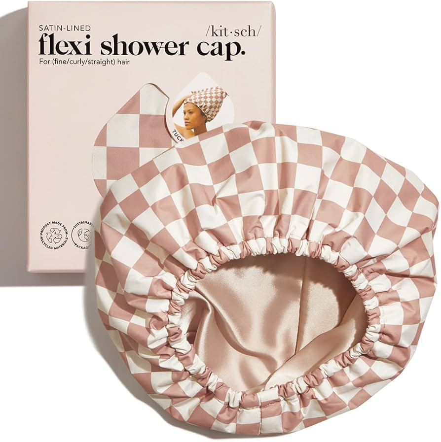 Kitsch Luxury Shower Cap for Women Waterproof - Flexi Satin Lined Shower Cap, Reusable Shower Cap... | Amazon (US)