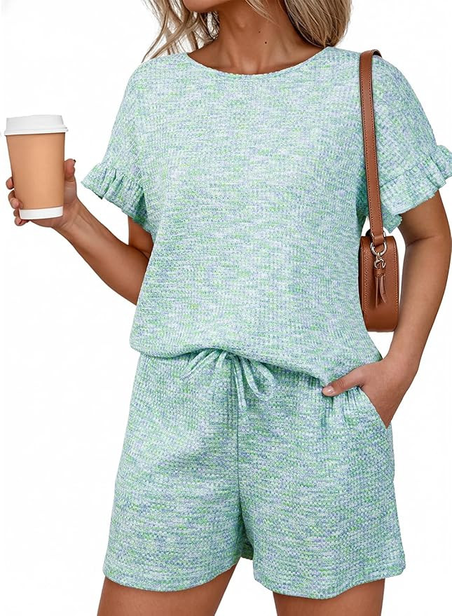 Dokotoo Women's 2 Piece Short Sleeve Outfits Casual Summer Shorts Set Lounge Matching Sets with P... | Amazon (US)