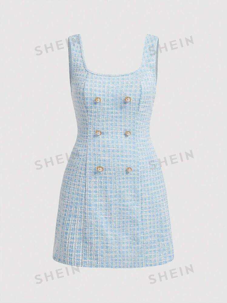 SHEIN MOD Plus Size Double Breasted Detail Plaid Tweed Dress Without Blouse | SHEIN