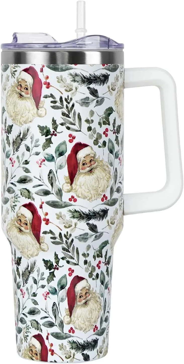 Baiheyi Christmas Santa Holly Berries Tumbler with Handle and Straw Lid 40 oz,Cute Christmas Gift... | Walmart (US)